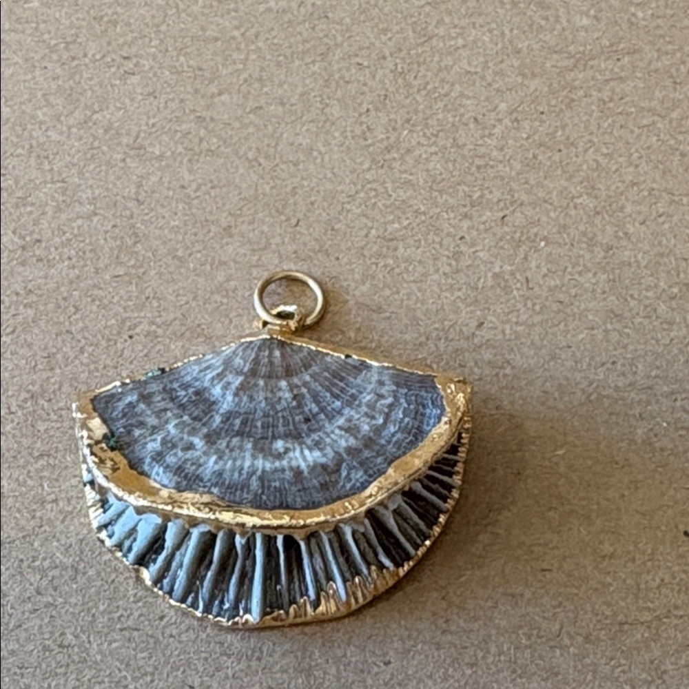 Beautiful Mushroom Coral Shell Pendant Necklace with 14 kt Gold trim, Handmade